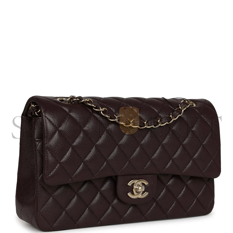 CHANEL MEDIUM CLASSIC DOUBLE FLAP DARK PURPLE CAVIAR GOLD HARDWARE (25.5*15.5*6.5cm)